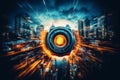 Vibrant blurred bokeh effect with innovative futuristic tech gadgets in captivating color scheme