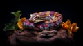Vibrant Boa Constrictor: A Colorful Python In Classic Still Life Composition