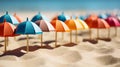 Vibrant boardwalk with colorful beach huts for promoting summer apparel and beach accessories