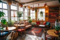 Vibrant Bohemian Chic Coffeeshop interior with Cozy Atmosphere. Generative AI..