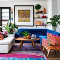 A vibrant, bohemian living room with a mix of colorful patterns, textures, and eclectic decor from around the world4, Generative Royalty Free Stock Photo