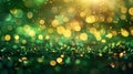 Vibrant bokeh background with sparkling golden and green lights, creating a festive atmosphere. Royalty Free Stock Photo