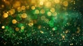 Vibrant bokeh background with sparkling golden and green lights, creating a festive atmosphere. Royalty Free Stock Photo