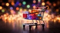 Vibrant bokeh design with colorful shopping carts and blurred background for e commerce Royalty Free Stock Photo