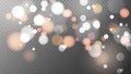 Vibrant bokeh lights. Bright blur light effect. Abstract blurred overlay design. Transparent background.