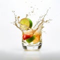 Citrus And Fruit Splashing In Glass: High-key Lighting Stock Photo