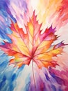 Vibrant and Bold Watercolor Maple Leaf AI Generated