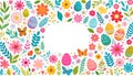 Colorful Easter Eggs and Flowers Border with White Space for Text spring holiday Royalty Free Stock Photo