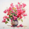 Vibrant Bougainvillea In A Vase: Realistic Watercolor Painting By James Bullough Royalty Free Stock Photo