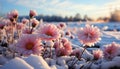 A vibrant bouquet of flowers in a frozen meadow generated by AI