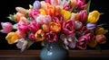 A lush bouquet of multicolored tulips, including shades of red, yellow, pink, and purple Royalty Free Stock Photo