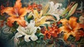 Vibrant Bouquet of Orange and White Flowers in Lush Greenery