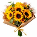 Colorful Sunflower Bouquet Wrapped In Dansaekhwa Style Paper