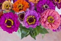 Vibrant bouquet of zinnia summer flowers Royalty Free Stock Photo