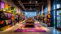 A vibrant boutique with colorful clothes and modern decor is shown.