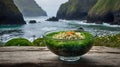 Delicious Pasta Salad Garnished with Greens and Fish Roe with Beautiful Natural Scenery Royalty Free Stock Photo