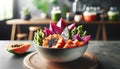 Tropical Fruit Salad Bowl, AI Generated Royalty Free Stock Photo