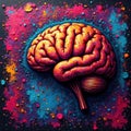 Vibrant brain, graffiti texture, abstract art, cognitive, contemporary