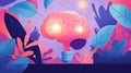 A vibrant brain scan illustration capturing memory recall, showcasing brain areas lighting up in a modern, minimal style
