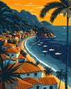 Vibrant Brazilian Beach Scene: Painted Houses, Boats, and Coastal Vibes Royalty Free Stock Photo