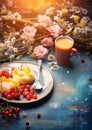 Vibrant breakfast backdrops colors dancing in the sunrise