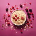 Vibrant Breakfast Oats With Berries On Pink Background