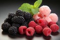 Vibrant breakfast spread with assortment of fresh berries on pristine black backdrop