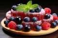 Vibrant breakfast spread. fresh berries on pristine black background, food photography
