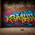 Vibrant Brick Wall Covered in Colorful Graffiti and Bold Paint Royalty Free Stock Photo