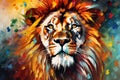 Vibrant and bright and colorful lion animal portrait poster. AI generated