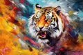 Vibrant and bright and colorful tiger animal portrait poster. AI generated