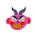 Vibrant bright Strange lovely Halloween Demon. Character with devil face.