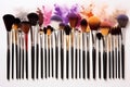 Vibrant Brush Collage: A Macro Close-Up of Diverse Brushes on White Surface Royalty Free Stock Photo