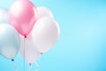 A vibrant bunch of balloons joyfully floating in the open sky, a colorful gender reveal with pink and blue balloons on a table, AI