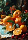 A vibrant bunch of fresh oranges sitting on top of a table, ready to be savored.