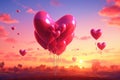 A vibrant bunch of heart shaped balloons floating in the air, creating a festive and joyous atmosphere