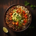 Vibrant Burrito Bowl With Lentil Soup And Fresh Vegetables