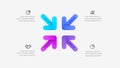 A vibrant business flowchart design featuring four steps represented by colorful arrows and icons conveying various