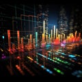 Vibrant business graph illustrates stock trading profits, losses, and future trends