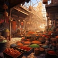 Vibrant, Bustling Marketplace in an Ancient Spice Emporium