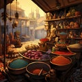 Vibrant, Bustling Marketplace in an Ancient Spice Emporium