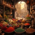 Vibrant, Bustling Marketplace in an Ancient Spice Emporium