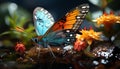 The vibrant butterfly dances in the tranquil summer rainforest generated by AI