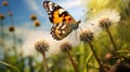 Vibrant Butterfly On Dandelion: Colorized Macro Photography