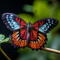 Vibrant Butterfly Perched On Branch In Dramatic Light And Shadow