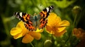Vibrant Butterfly Photography: Stunning Macro Shot Of Painted Lady On Buttercup Royalty Free Stock Photo