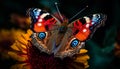 Vibrant butterfly pollinates single flower in majestic summer day generated by AI