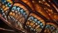 Vibrant butterfly wing pattern magnified in extreme close up macrophotography generated by AI