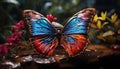 Vibrant butterfly wing showcases nature beauty in multi colored patterns generated by AI