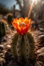 Midday Bloom: A Stunning Cactus Flower in the Desert Sunlight